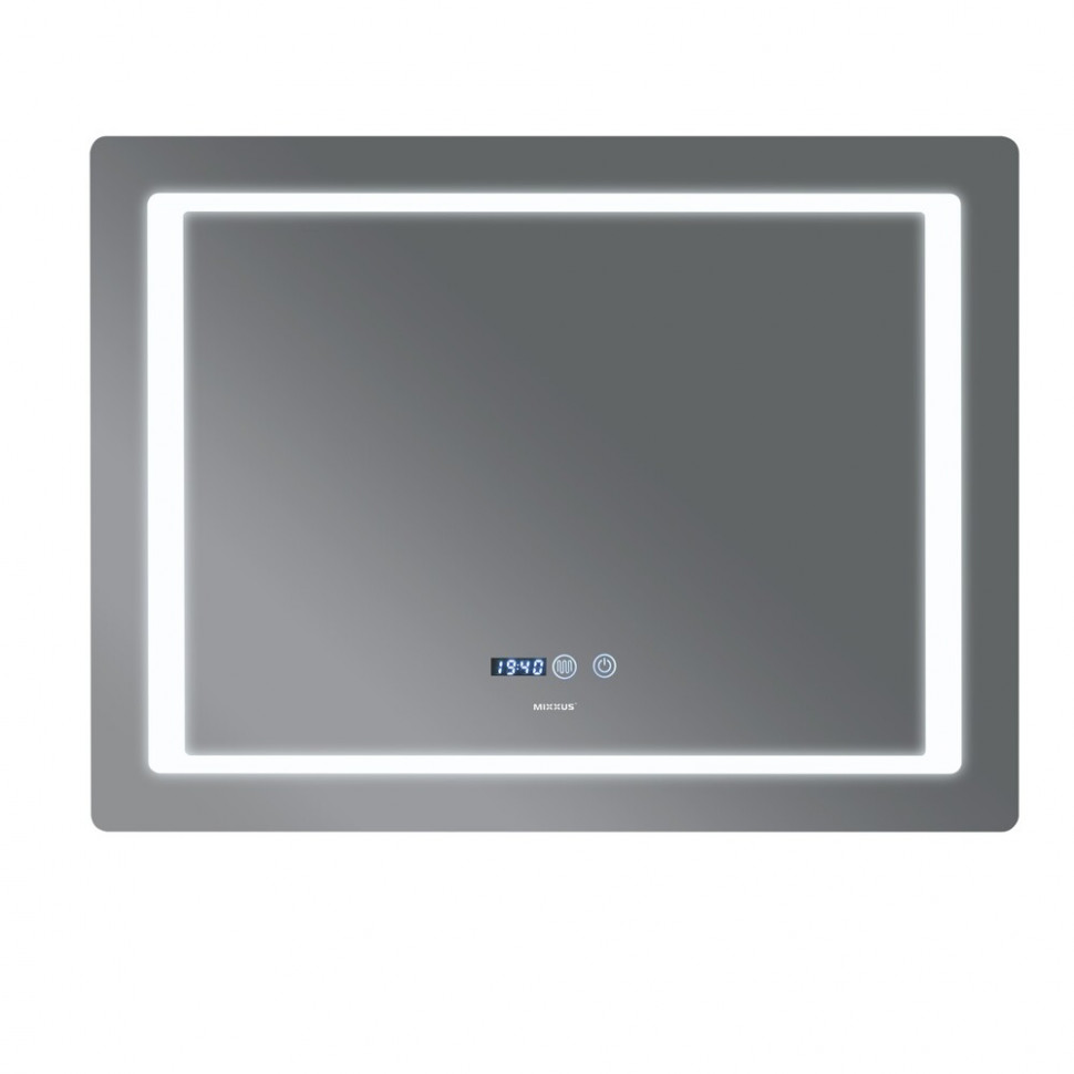 Дзеркало Mixxus STYLE MR03-90x70 з Led Touch, Anti-fog, димером, регулятором яскравості, годинником (MI6007)