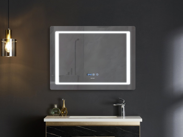 Дзеркало Mixxus STYLE MR03-90x70 з Led Touch, Anti-fog, димером, регулятором яскравості, годинником (MI6007)