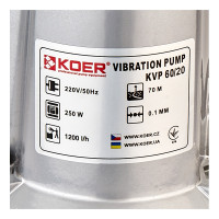 Вібраційний насос одноклапанний верхній забір Koer KVP 60/20 H=70M, Q=1,2кбМ, P=250, 20м каб.,обм-мідь (KP3144)