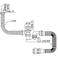 Сифон для ванни MIXXUS SV-02-A 1 1/2" з ревізією, випуском та переливом (MI8202)