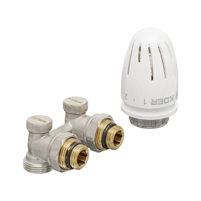 Комплект для нижньої підкл. радіатора Koer SET-21 - 1/2&quot;x3/4&quot; (кутовий) з термоголовкою ЗЗ (KR3173)