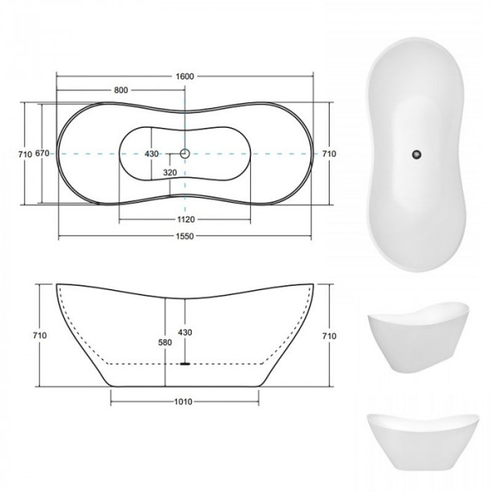 Ванна VIYA GLAM, колір золотий ретро 160х70 з сифоном клік-клак
