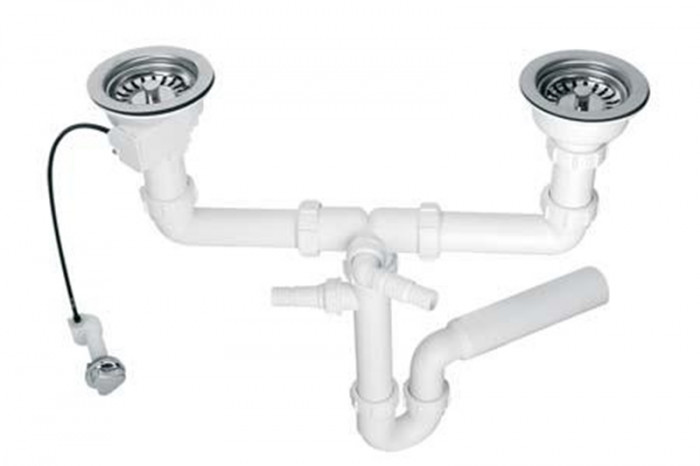 Сифон для кухонной мойки двойной с подключением к стиральной машине HC7HC12-POL5