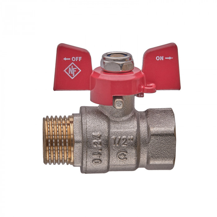 Кран кульовий Nolf classic NFC.721-06-1/2" FM ГШМ, ручка "метелик" червона (NF3126)