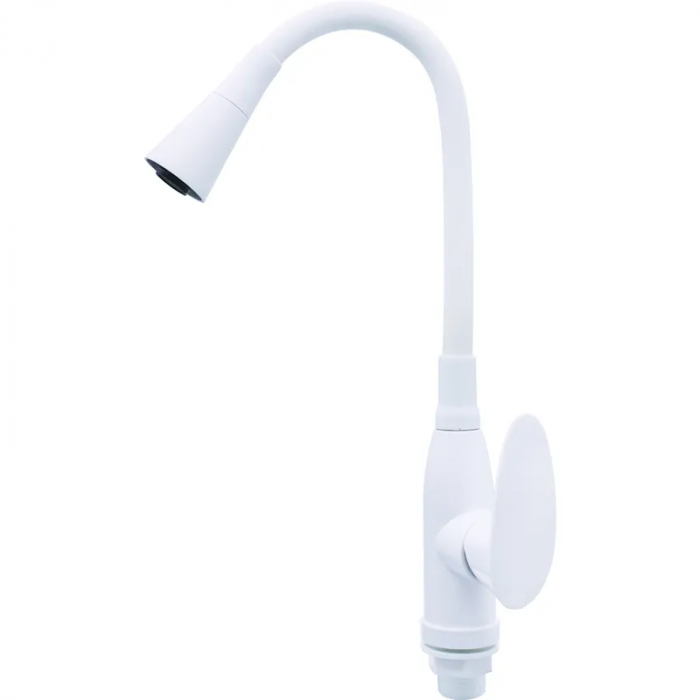 Змішувач для кухні PLAMIX CEZAR-011-B SET WHITE REFL.WHITE з силіконовим виливом, з підведенням (PM0718)