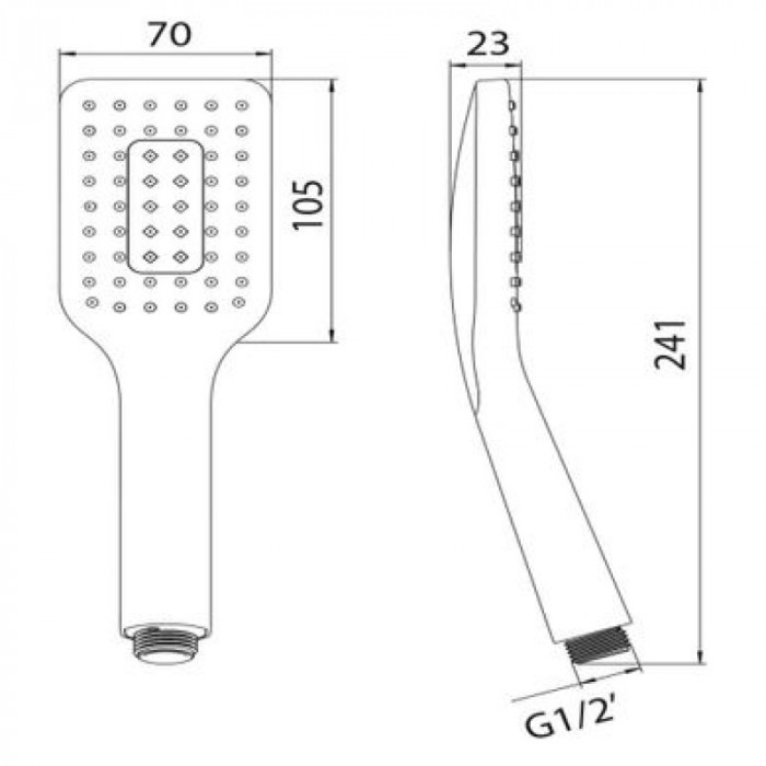 Ручний душ IMPRESE розмір душового диска 70x105 мм, три типи струменю, хром W070SQT3