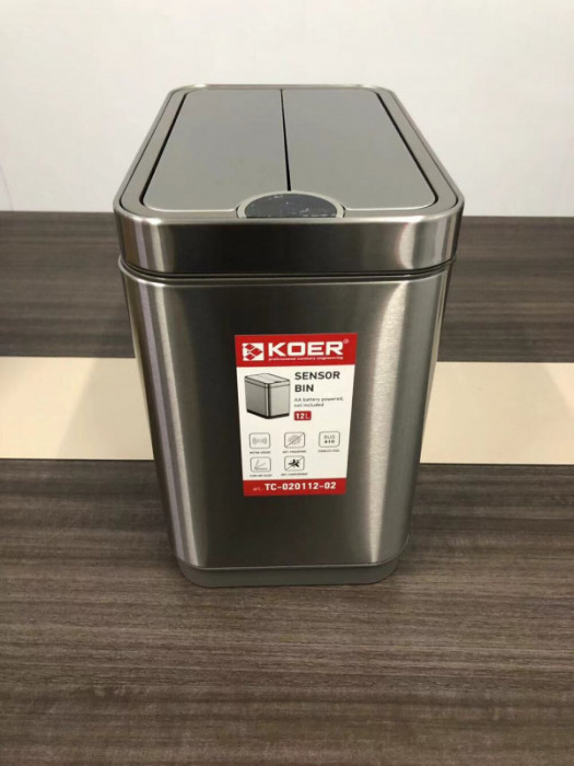 Відро для сміття сенсорне прямокутне Koer TC-020112-02 12 л колір нержавійка (KR5582)