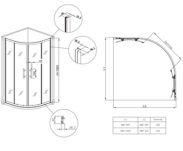 Душова кабіна без піддону Koer SR SC04-100x100x195-TR-01 прозоре скло Easy Clean 5мм, хром (KR5361)