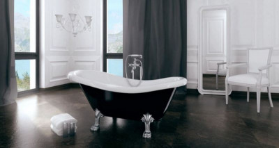 Ванна AMELIA ретро 190х77 чорна зовні біла всередині з ногами хром