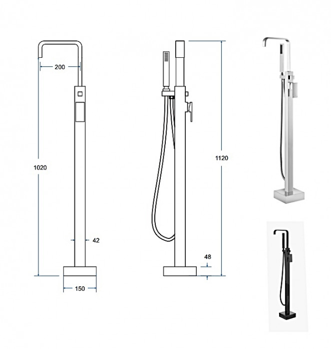 Змішувач до ванни вільностоячий MODERN І чорний матовий