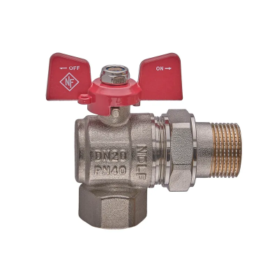 Кран кульовий з американкою Nolf classic NFC.941-08-3/4&quot; FM кутовий, ГШМ ручка &quot;метелик&quot; червона (NF3156)