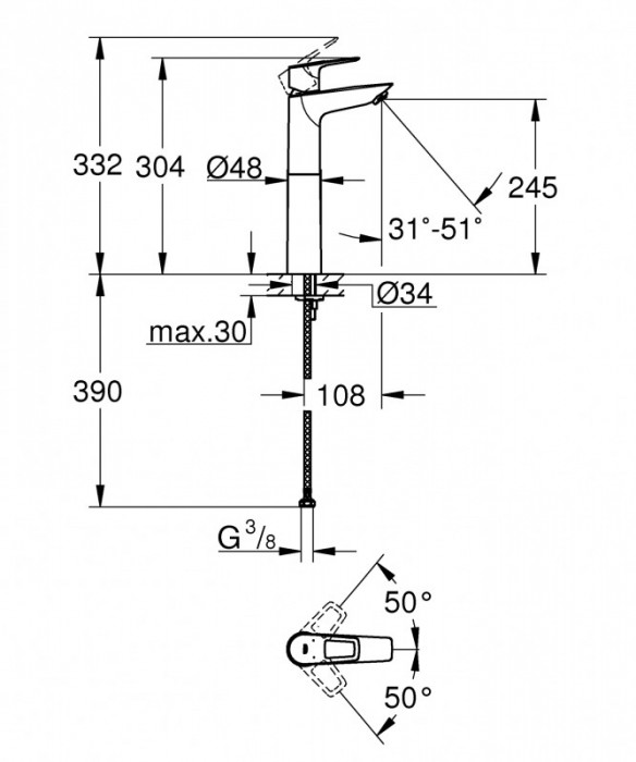 Змішувач на стільницю для раковини XL-розміру Grohe BauLoop New (23764001)