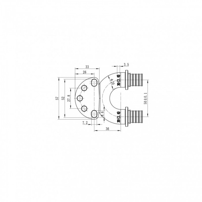 Кутник настін. з наскрізн.проход.та ВР Koer KA.LW20-06F-20 - 20(2.8mm) x 1/2"F x 20(2.8mm) (KR4883)