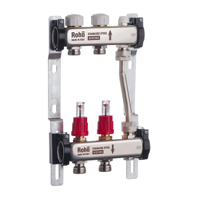 Колектор з витратомірами та термостатичними клапанами з байпасом Roho R814-02 - 1&quot;х 2 вих. (RO0045)