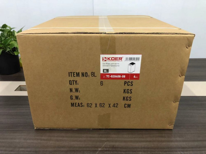 Відро для сміття сенсорне прямокутне Koer TC-020408-08 8 л колір білий (KR5589)