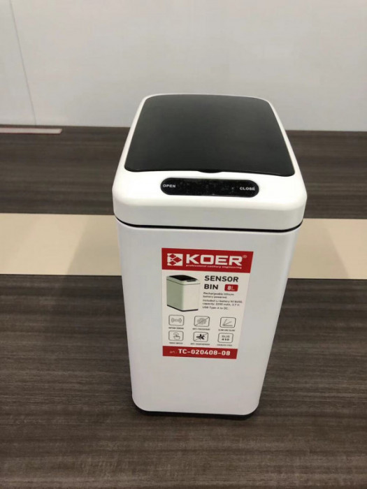 Відро для сміття сенсорне прямокутне Koer TC-020408-08 8 л колір білий (KR5589)