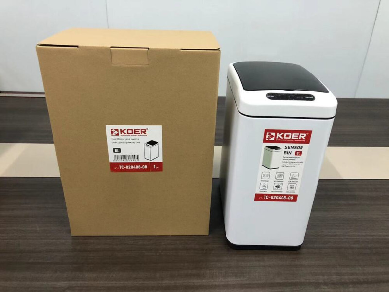 Відро для сміття сенсорне прямокутне KOER TC-020408-08 8 л (колір білий) (KR5589)