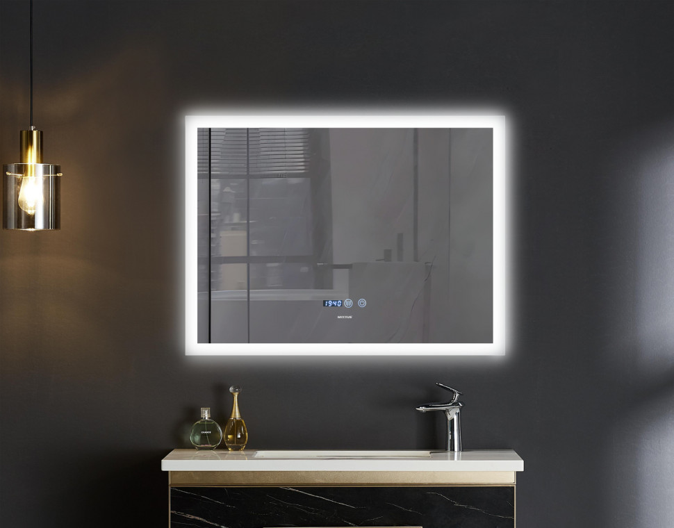 Дзеркало MIXXUS FLAT MR04-100x80 з LED Touch, Anti-fog, димером, рег. яскравості, годинником (MI6927)