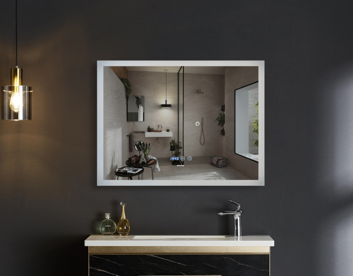 Дзеркало Mixxus FLAT MR04-100x80 з Led Touch, Anti-fog, димером, регулятором яскравості, годинником (MI6927)