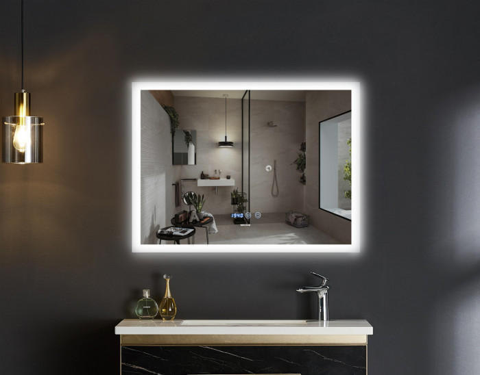 Дзеркало Mixxus FLAT MR04-100x80 з Led Touch, Anti-fog, димером, регулятором яскравості, годинником (MI6927)