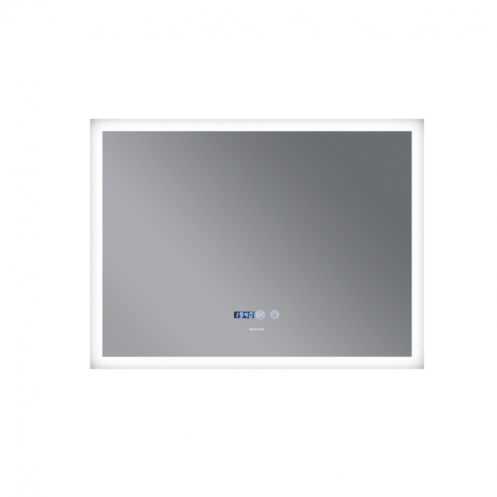Дзеркало MIXXUS FLAT MR04-100x80 з LED Touch, Anti-fog, димером, рег. яскравості, годинником (MI6927)