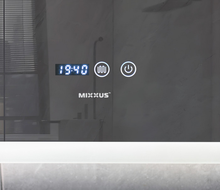 Дзеркало Mixxus FLAT MR04-100x80 з Led Touch, Anti-fog, димером, регулятором яскравості, годинником (MI6927)