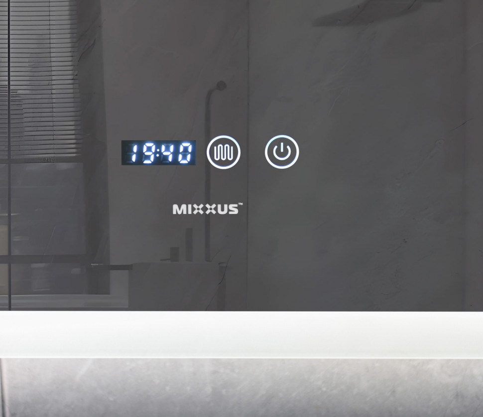 Дзеркало MIXXUS FLAT MR04-100x80 з LED Touch, Anti-fog, димером, рег. яскравості, годинником (MI6927)