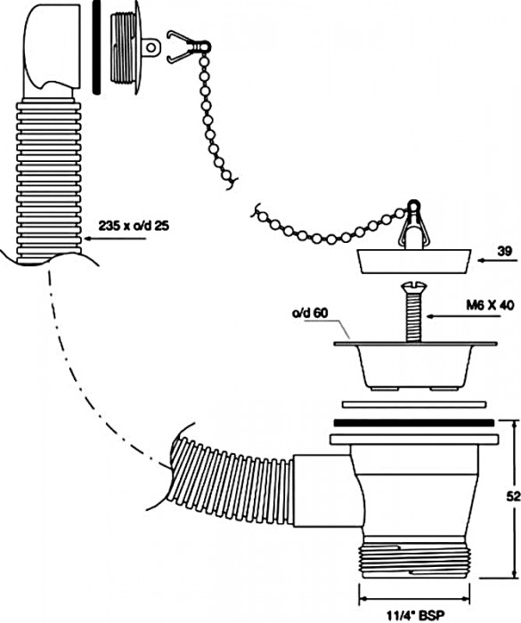 Злив з переливом для умивальника FVW1PC-B-25
