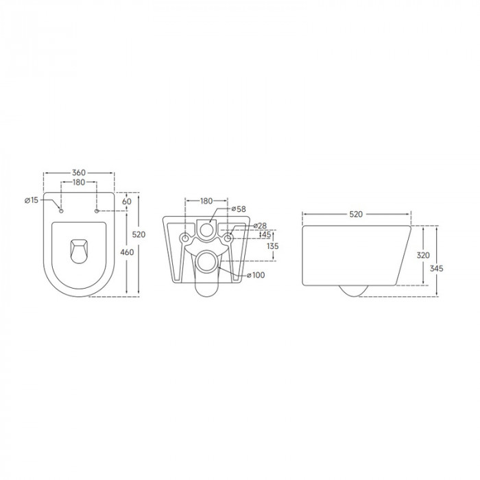 Унітаз підвісний Mixxus ELLIPSE-0306-R 520x360x365mm, система змиву RIMLESS (MI6708)