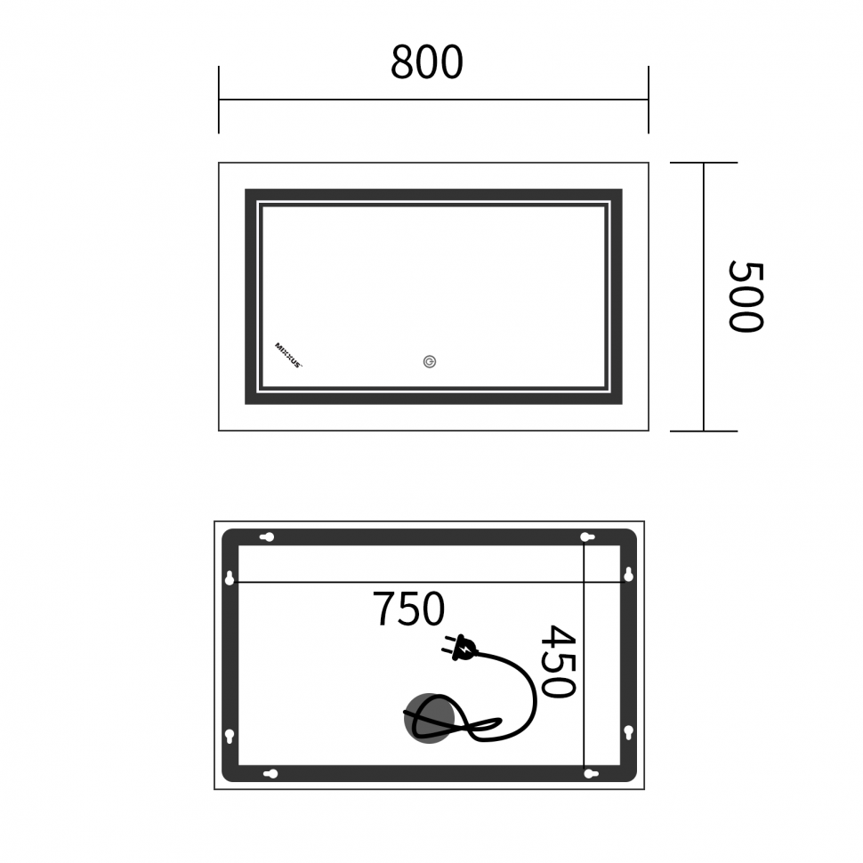 Дзеркало MIXXUS PREMIUM QUADRO MR20-50x80-REVERSE з LED Touch, Anti-fog, димером, рег. яскравості (MP6620)