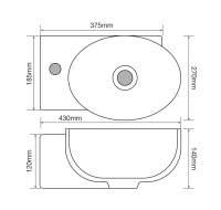Раковина підвісна MIXXUS PREMIUM DIVERSE-1201-R 400х215х140mm (отвір під змішувач, перелив) (MP6506)