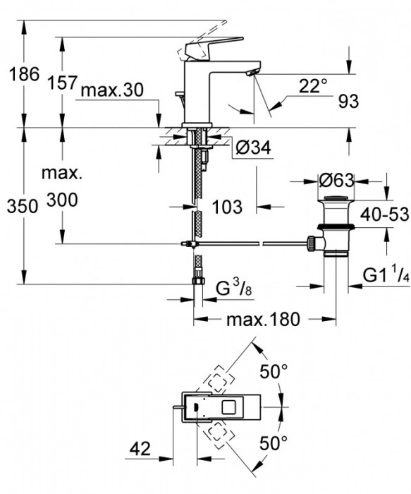 Змішувач для раковини S-розміру Grohe Eurocube (2312700E)