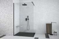 Кабина walk in AVEO BLACK 120x195: стекло прозрачное, черный профиль, держатели хромированные 120 см