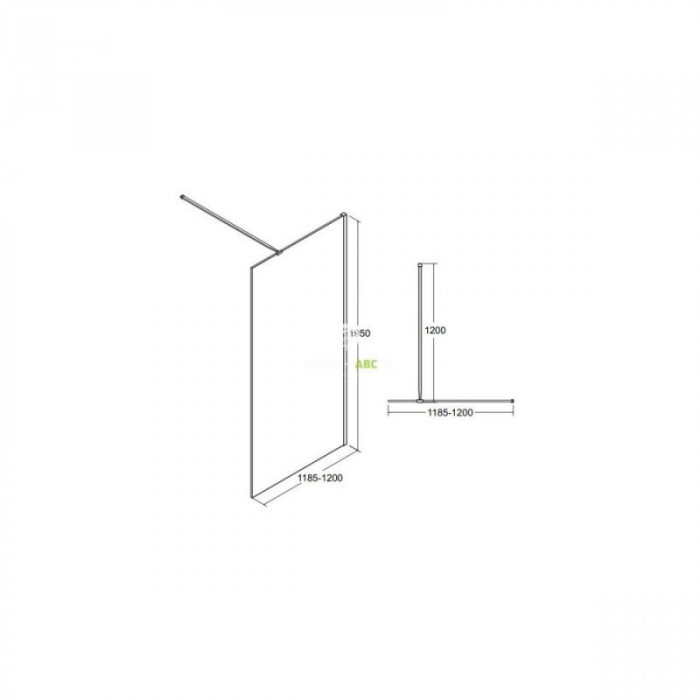 Кабіна walk in AVEO BLACK 120x195: скло прозоре, чорний профіль, тримачі хромовані 120 см