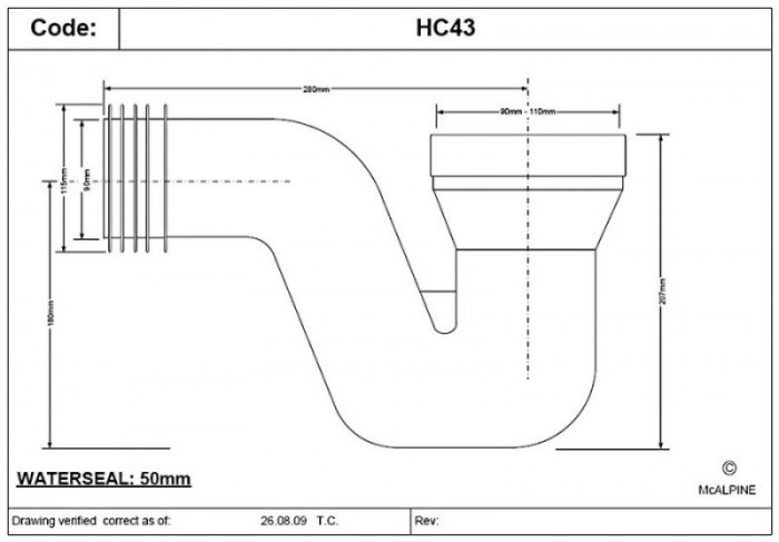 Колено для унитаза, 120 мм х 4" HC43