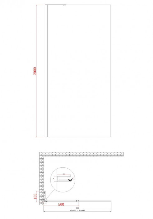 Душова перегородка Koer SR SP02-100x200-TR-12 Walk-In проз.скло Easy Clean 8мм, матове золото (KR5396)