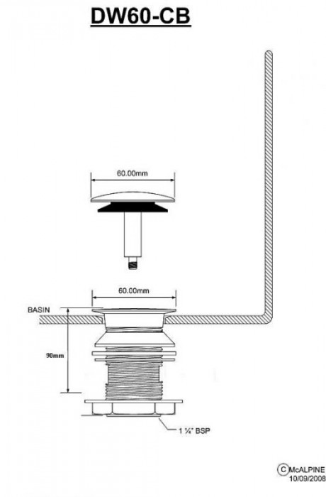 Злив латунний для умивальника з переливом 1 1/4*90*60 DECOR DW60-CB