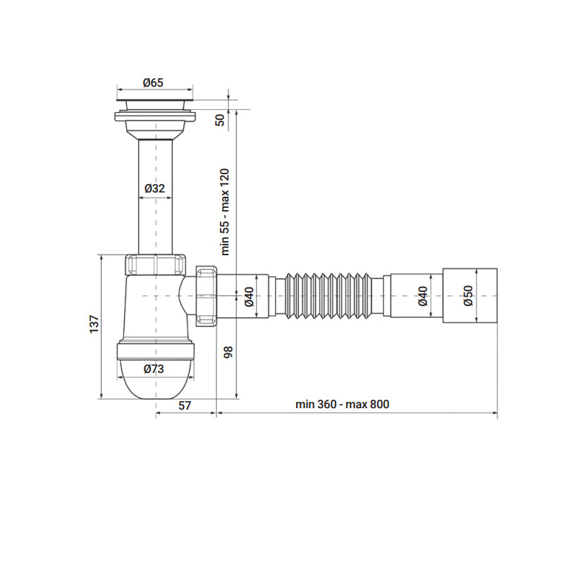 Сифон для раковини ZERIX SU-01 з ревізією (Колір білий) 1 1/4'' (ZX4947)