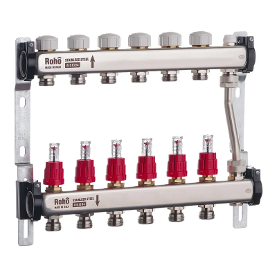 Колектор з витратомірами та термостатичними клапанами з байпасом Roho R814-06 - 1&quot;х 6 вих. (RO0049)