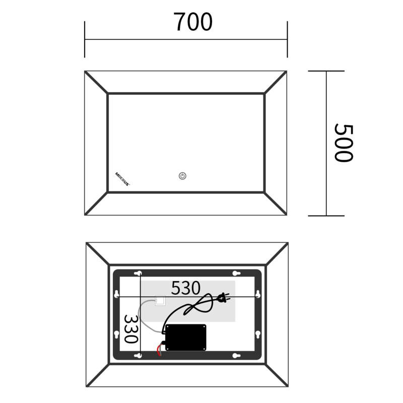 Дзеркало MIXXUS PREMIUM CUBIC MR14-70x50-REVERSE з LED Touch, Anti-fog, димером, рег. яскравості (MP6647)