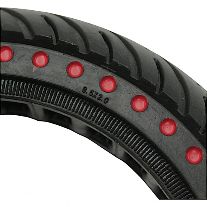 ПОКРИШКА "8" 8.5-2.0 NEDONG (Ø155 - 36,5ММ) ЛИТА (ПЕРФОРОВАНА) БЕЗКАМЕРКА ДЛЯ ЕЛЕКТРОСАМОКАТА З ЧЕРВОНИМИ КРАПКАМИ (189)