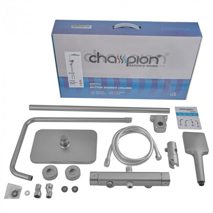 Душова колона зі змішувачем з алюмінію CHAMPION PBC-009-J SILVER, 3 режими (CH6547)