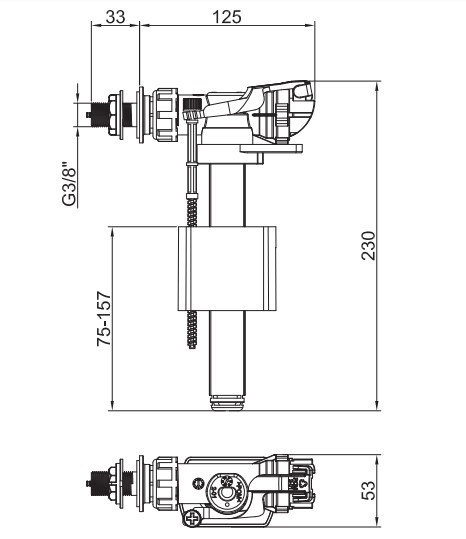 Арматура наповнювальна Koer KT-0106-3/8" з боковим підключенням та пластиковим різьбленням 3/8" (KR5337)