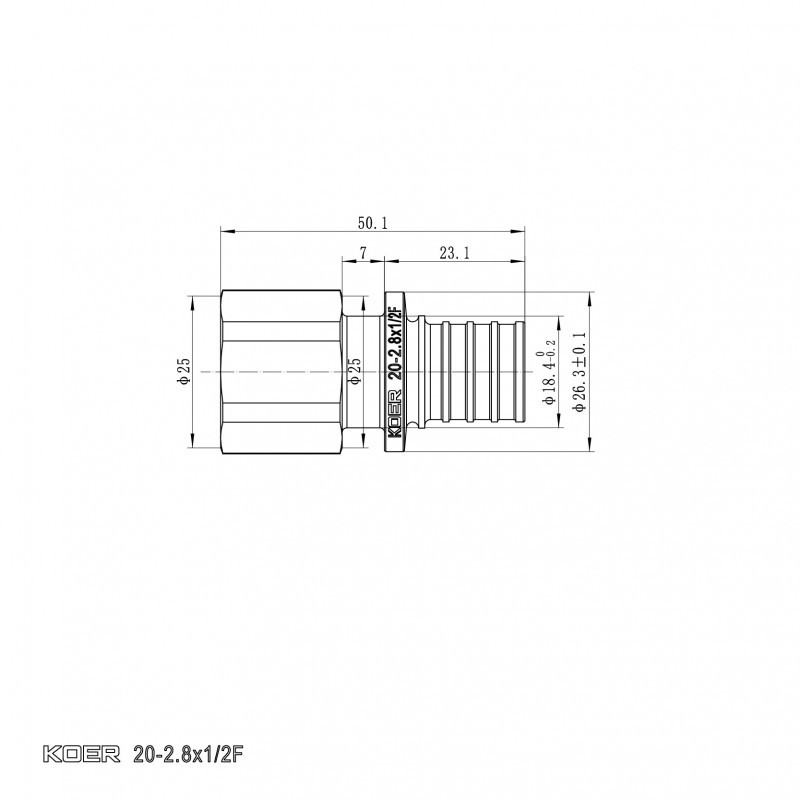 Перехідник з ВР Koer KA.A06F-20 - 20(2.8mm) x 1/2"F (KR4863)