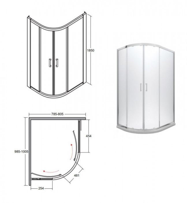 Кабіна асиметрична MODERN 100x80x185 універсальна: скло прозоре, профіль хромований