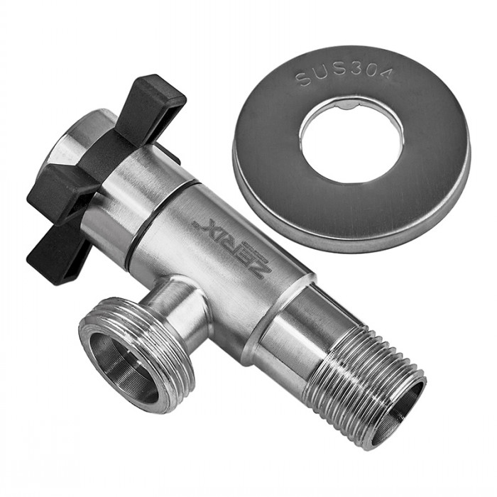 Кран для підключення сантехприладів Zerix VAL-10-1/2x3/4 з нерж.сталі SUS304 (ZX5103)