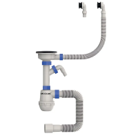 Сифон для кухні MIXXUS SK-06-BL 3 1/2"x40 з пластиковою чорною сіткою, відводом для пральної машини, гнучким круглим переливом (MI8196)