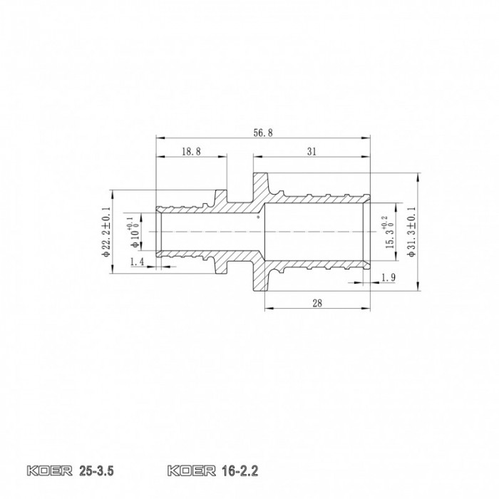 Муфта з'єднувальна перехідна Koer KA.С16-25 - 16(2.2mm) x 25(3.5mm) (KR4859)