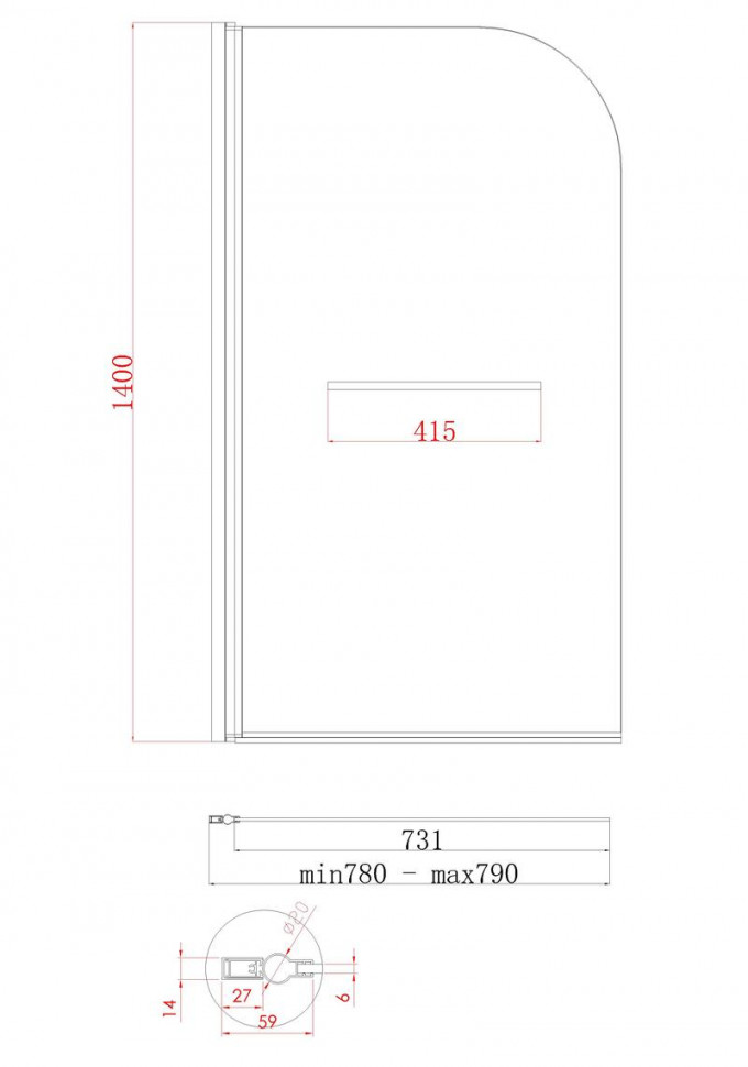 Шторки скляні на ванну Koer SR BS02-80x140-TR-01 прозоре скло 6мм, хром (KR5401)