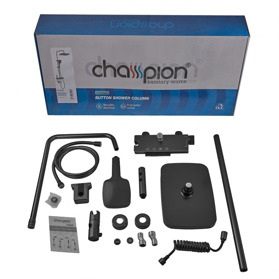 Душова колона Champion PBL-009-J Black зі змішувачем з кнопковим перемикачем, 4 режими (CH6499)